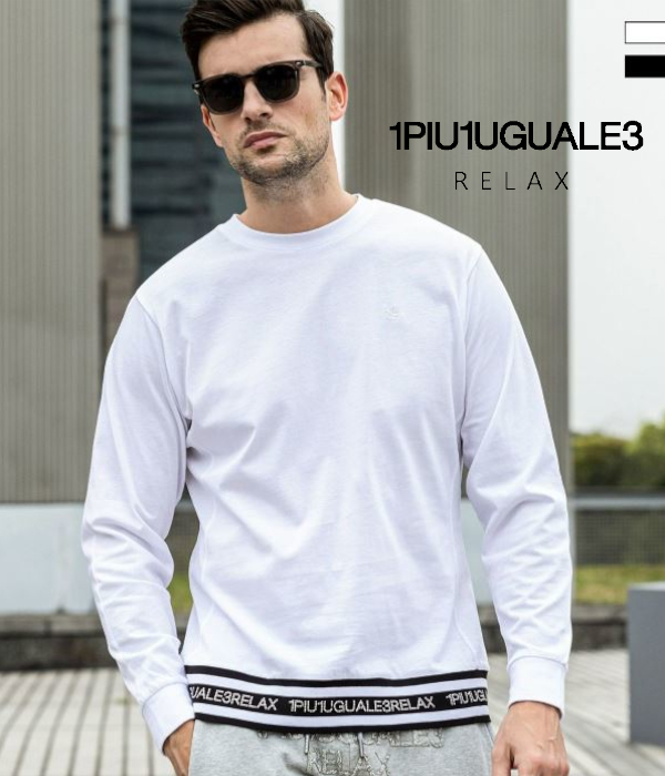 1PIU1UGUALE3 RELAX ウノピゥウノウグァーレトレ リラックス ラインストーンヘムTシャツ 長袖 カットソー メンズ ロンT カジュアル 男性