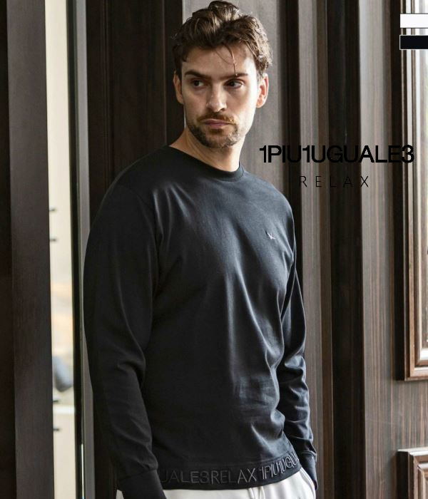 1PIU1UGUALE3 RELAX ウノピゥウノウグァーレトレ リラックス ヘム刺繍ロゴTシャツ メンズ ロンT 長袖 カットソー カジュアル スポーツ