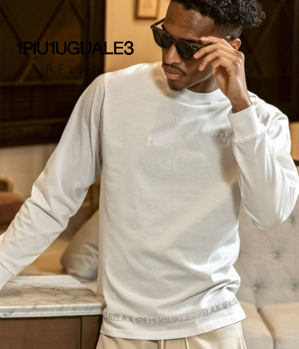 1PIU1UGUALE3 RELAX ウノピゥウノウグァーレトレ リラックス ラインストーンヘムシルケットTシャツ メンズ ロンT 長袖 カットソー カジュアル スポーツ