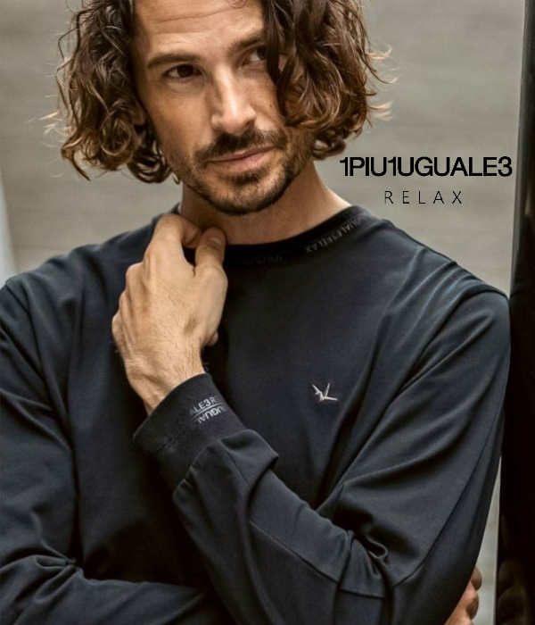 1PIU1UGUALE3 RELAX ウノピゥウノウグァーレトレ リラックス ダブルロゴラインTシャツ メンズ ロンT 長袖 カットソー カジュアル スポーツ