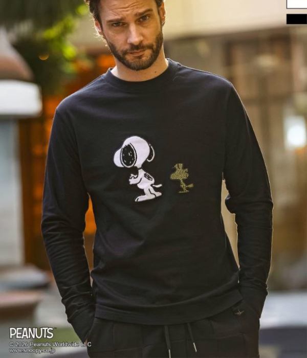 1PIU1UGUALE3 RELAX(ウノピゥウノウグァーレトレ リラックス)【スヌーピー】スヌーピー＆ウッドストックロングTシャツ  メンズ 長袖 カットソー カジュアル