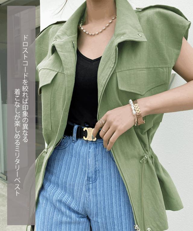新作 ベスト レディース 秋冬 春夏 薄手 上着 前開き ゆったり 体型カバー ミリタリー カーキ レイヤード 重ね着 カジュアル 韓国_2