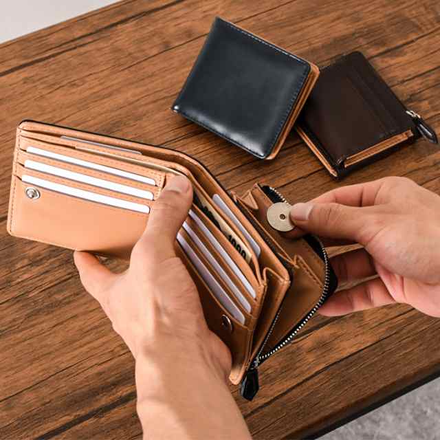新品☆メンズ 二つ折り財布 シンプル 使いやすい 小銭札 カード ブラック-