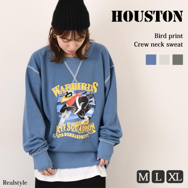 新作 スウェット トレーナー HOUSTON ヒューストン メンズ レディース トップス 長袖 ブランド プリント バード カラス ミリタリー 綿