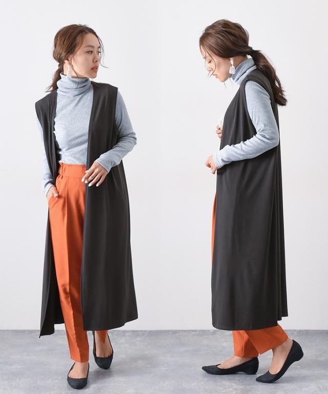 レディース ベスト ジレ ノースリーブ 重ね着 レイヤード フレア