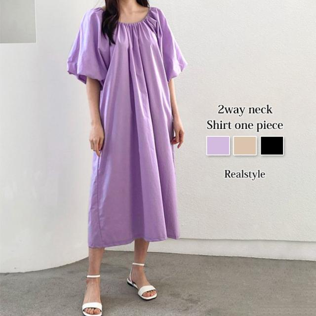 新作 ワンピース レディース 40代 きれいめ 夏 春 半袖 ボリューム 袖 マキシ ロング バルーン コットン 綿 ポケット ゆったりの通販は 6,600円
