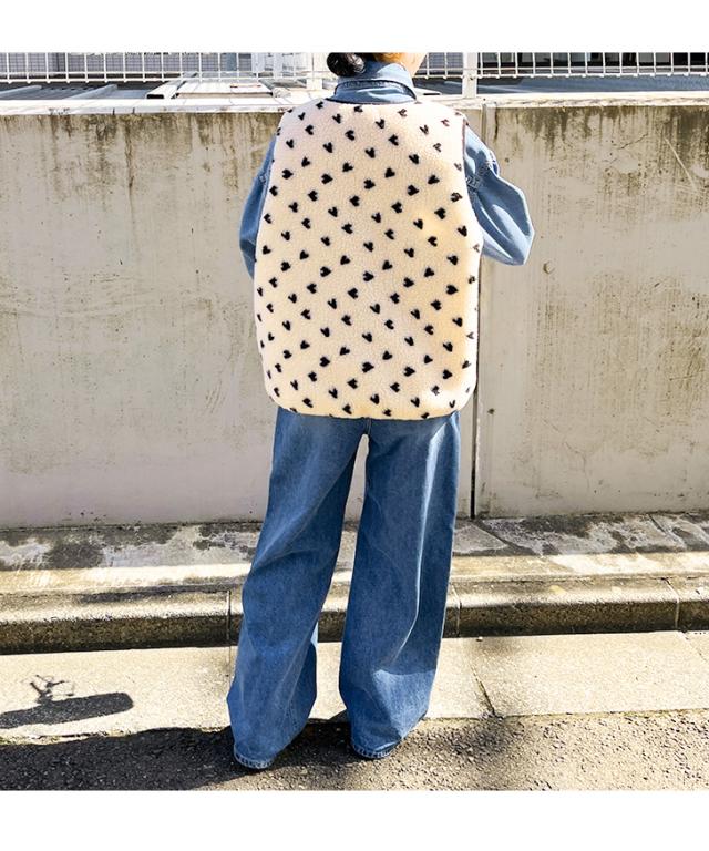 新作 ベスト レディース 秋冬 ボア 裏キルティング ジレ 前開き トップス アウター おしゃれ 防寒 暖かい かわいい 羽織り 重ね着 ハート柄_8