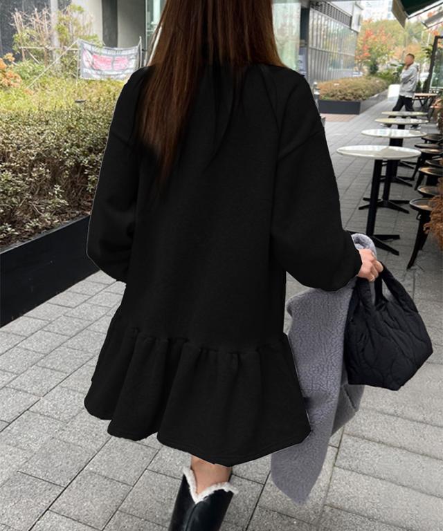 新作 ワンピース レディース 厚手 長袖 秋 冬 裏起毛 膝丈 ひざ丈