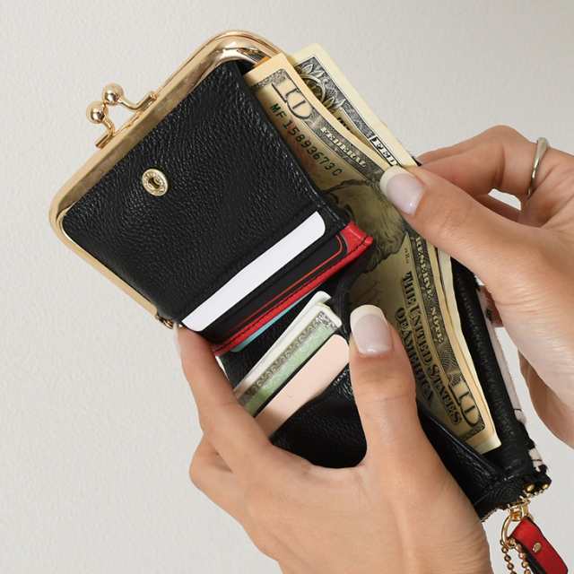 新作 がま口 二つ折り財布 L字ファスナー ミニ レディース 本革