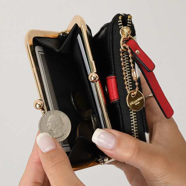 新作 がま口 二つ折り財布 L字ファスナー ミニ レディース 本革