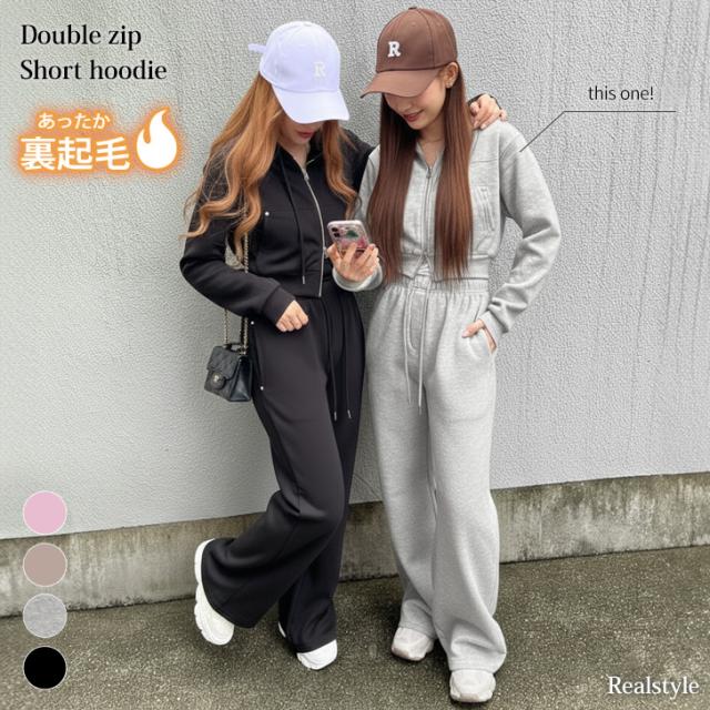 新作 パーカー レディース ジップ 秋冬 長袖 裏起毛 スウェット ショート丈 アウター トップス 羽織り 上着 セットアップ スエット フード