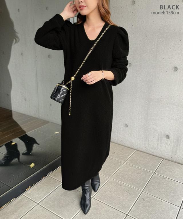 新作 ワンピース ロング レディース ボア 裏起毛 暖かい 厚手 お出かけ 韓国ファッション きれいめ 長袖 あったか 防寒 冬 ポケット付き_10
