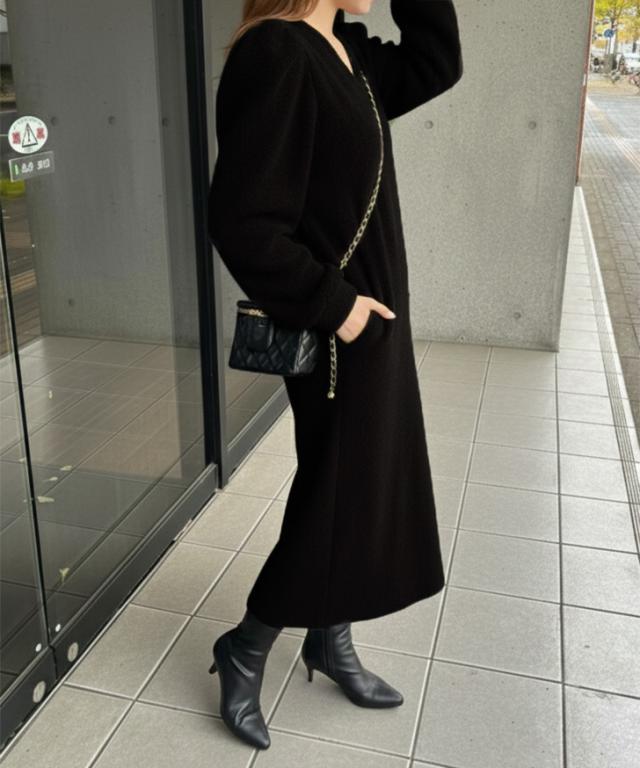 新作 ワンピース ロング レディース ボア 裏起毛 暖かい 厚手 お出かけ 韓国ファッション きれいめ 長袖 あったか 防寒 冬 ポケット付き_11