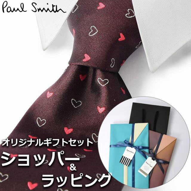 【すぐに渡せるおしゃれなラッピング付!!】 ポールスミス Paul Smith ネクタイ メンズ 男性 プレゼント ギフト ブランド おしゃれ レッド ボルドー 赤 ハート 小紋柄