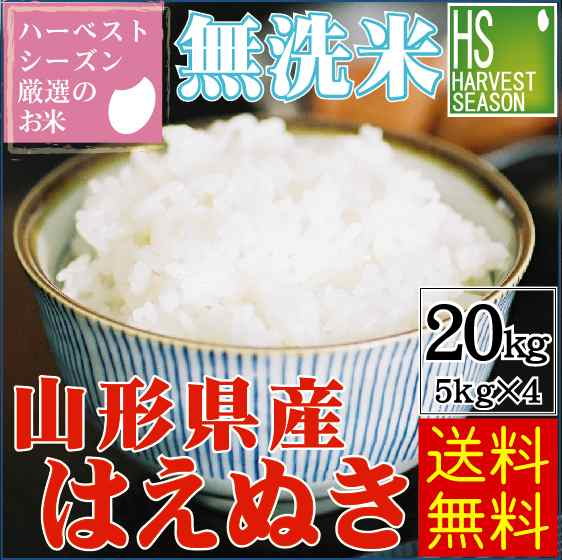 令和3年産 無洗米 特別栽培米 山形県産 はえぬき 20kg(5kg×4袋) 【送料 