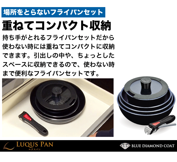 クックウェア7点セット ルクスパン LUQUS PAN　ガス火＆IH対応　ブルーダイヤモンドコート #10の通販は