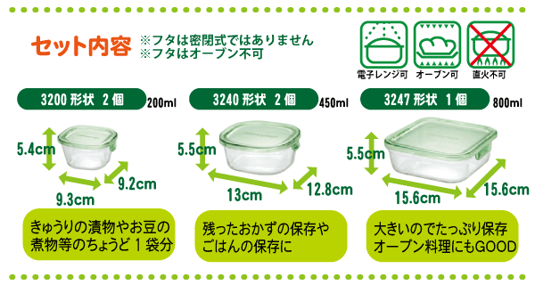 iwaki イワキ パック＆レンジ 角型5点セット 耐熱ガラス 保存容器