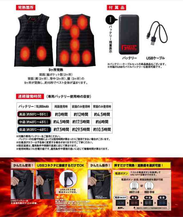 防寒ベスト 秋冬用 FEVER GEAR ADVANCE 電熱ベスト ヒーターベスト 作業服 作業着 自重堂 FGA20010 専用バッテリー付き ELの通販はau  PAY マーケット - 作業服・作業用品のダイリュウ