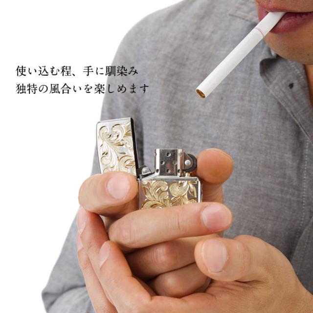 Zippo ライター ジッポライター 愛煙家 喫煙 真鍮 クロムサテーナ クロムメッキ #200 レギュラータイプ スクロール プルメリア 5面手彫り ハワイアンジュエリー おしゃれ かっこいい ジッポーライター 彼氏 夫 男性 メンズ プレゼント 父の日 【品番：FL102C】_3