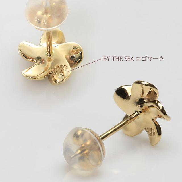 ハワイアンジュエリー ピアス プルメリア イエローゴールド ピアス Mサイズ 花8mm 片耳(1個)購入可 K14ハワイアンジュエリー ピアス ジルコニア 14K シリコンキャッチ シンプル 20G ゲージ BY THE SEA バイザシー プレゼント 父の日 【品番：GE102】_5