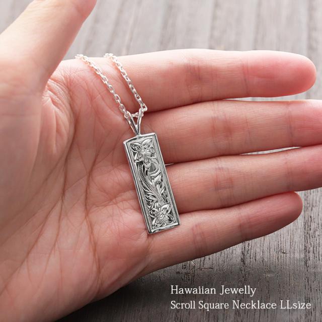 ハワイアンジュエリー ネックレス シルバー ネックレス 刻印 無料 誕生石入れ可 LLサイズ 縦33mm スクエア プレート シルバー925 ギフトラッピング可能 チェーン 長さ選べる プレゼント 父の日 【品番：CG-SP11202】_9