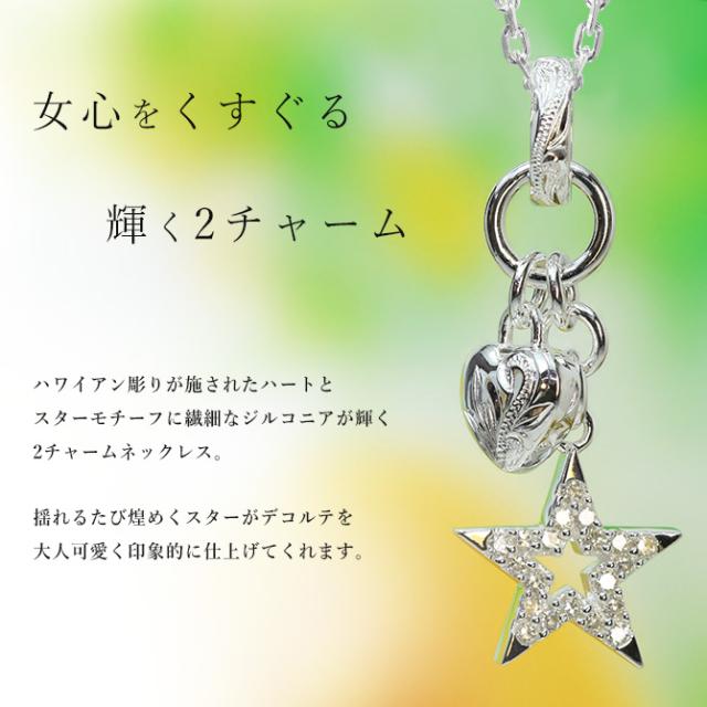 ハワイアンジュエリー ネックレス シルバー ネックレス 刻印 無料 誕生石入れ可 ジルコニア スター ハート 星 シンプル シルバー925 ギフトラッピング可能 チェーン 長さ選べる プレゼント 父の日 【品番：CG-SP3195】_1