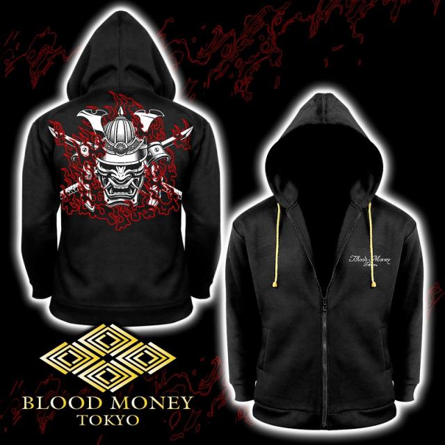 パーカー メンズファッション BLOOD MONEY TOKYO MBT-21010 和柄 侍 鎧武者 黒×白 赤 オラオラ系 ヤンキー ジャケット 上着 服 ヤクザ ブランド 胸刺繍 フード付き 長袖 ライダース バイク乗り ギャング チカーノ B系 HIPHOP系 バイカー 悪党の店 バースジャパン BIRTHJAPAN_3