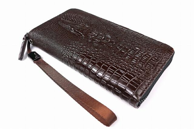 036 茶 激レア クロコヘッド ラウンドファスナー 長財布