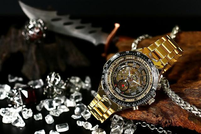 016 金×黒 機械式 自動巻き 腕時計 メンズ ウォッチ 紳士用 男物