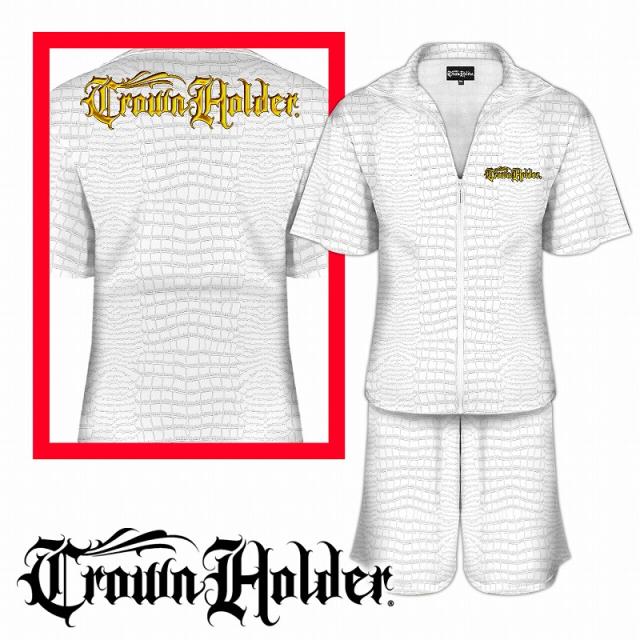 半袖 セットアップジャージ (半袖+半ズボン) CH-004 白 クロコ 柄 総柄 服 CROWN HOLDER クラウンホルダー ギャング ダンス B系 HIPHOP系 チカーノ メンズ ファッション ヤクザ ヤンキー オラオラ系 派手