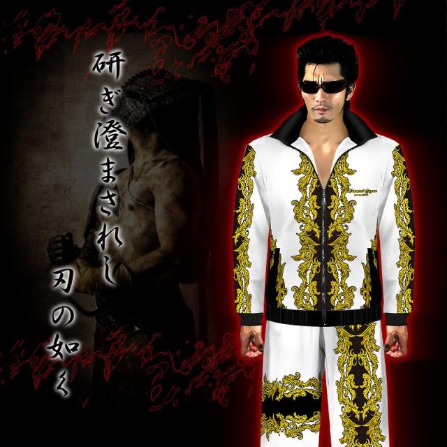 フローラル柄 バロック柄 長袖 セットアップ ジャージ 白×黒 ヤクザ