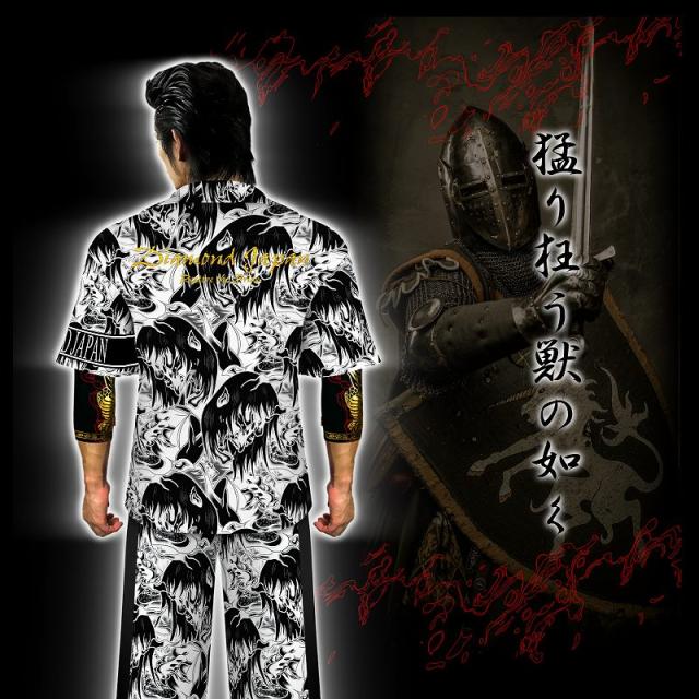 刺繍入り 般若総柄 半袖 セットアップ ジャージ 白×黒 ヤクザ ヤンキー