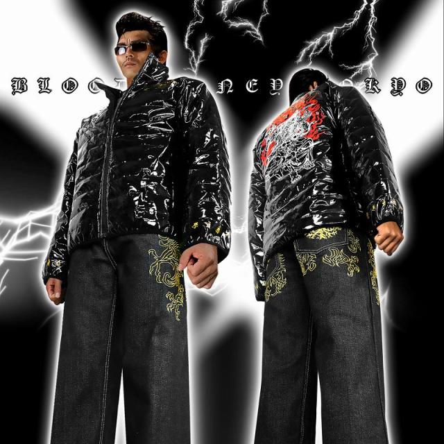 不動明王柄 中綿ジャケット 黒×白 ヤクザ ヤンキー 悪羅悪羅 オラオラ