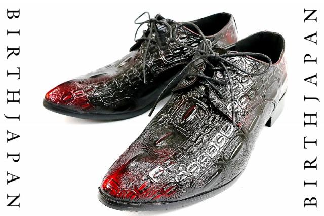 クロコ柄 トンガリ ドレスシューズ 赤 短靴 革靴 メンズ シューズ ファッション オラオラ系 悪の通販はau Pay マーケット Birth Japan