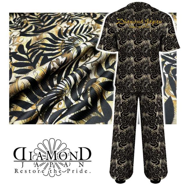 半袖 セットアップジャージ 長ズボン 服 DIAMOND JAPAN dj-165黒 金 バロック柄 メンズ ファッション ヤクザ ヤンキー オラオラ系 派手 悪党の店 バースジャパン BIRTHJAPAN