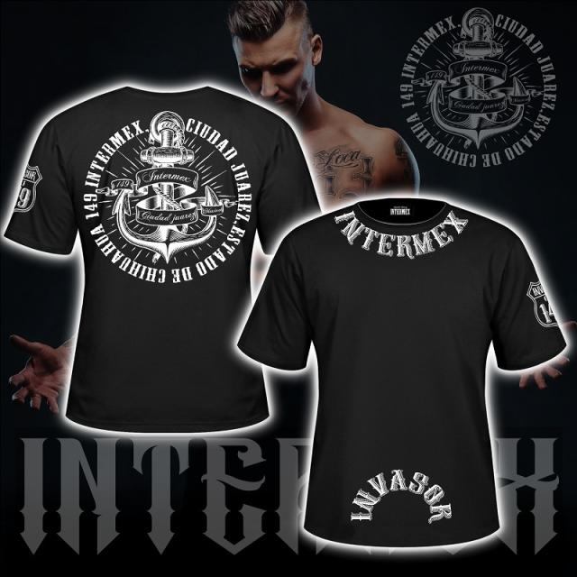 半袖 Tシャツ 服 INTERMEX 碇 itm-012黒 白 ギャング バイカー