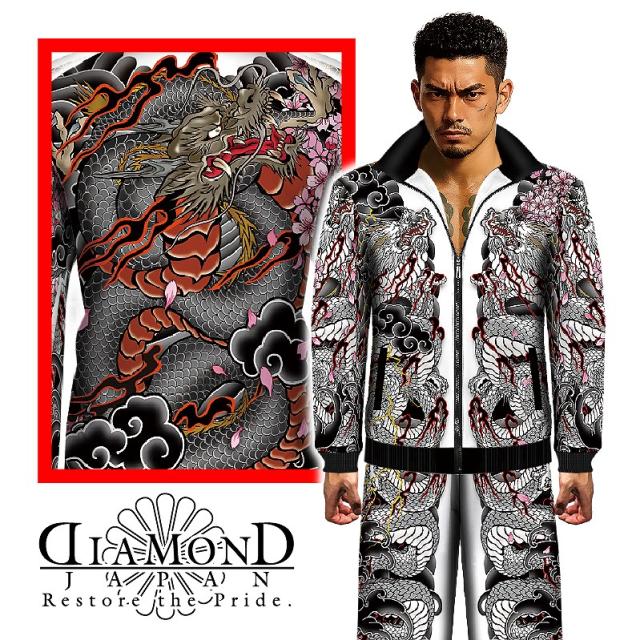 刺青龍 和彫り 長袖 セットアップ ジャージ 服 和柄 刺繍入り DIAMOND JAPAN ダイヤモンドジャパン dj-227 オラオラ系 ヤクザ ヤンキー 悪羅悪羅 上下組 派手 メンズ ファッション