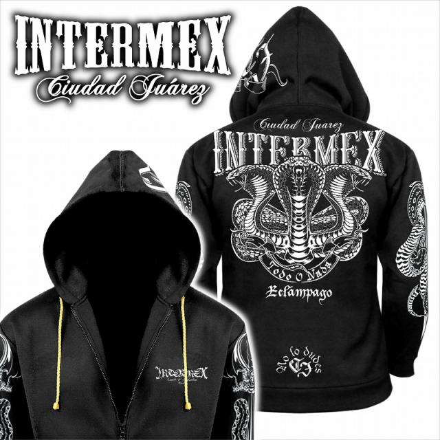 【ITM-090】 パーカー ジャケット 上着 服 三頭コブラ柄 INTERMEX インターメックス itm-095 ヤンキー メンズファッション ヤクザ オラオラ系 ブランド刺繍 ギャング チカーノ B系 HIPHOP系 バイカー