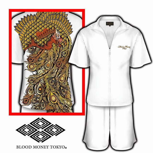 セットアップ ジャージ 金鳳凰 八方睨み 半袖+半ズボン 上下 白 BLOOD MONEY TOKYO ブラッドマネートーキョー MBT-24004 和柄 服 オラオラ系 悪羅悪羅系 ヤクザ ヤンキー チョイ悪 チョイワル 派手 メンズ ファッションの通販は 6,757円