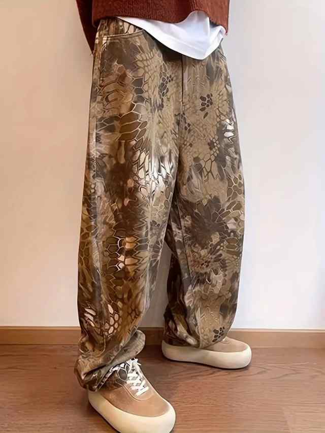 ド派手 ヘビ柄プリント ジーンズ 013 茶 デニム ワイドパンツ 太ズボン ヤクザ ヤンキー オラオラ 悪羅悪羅 オラオラ系 部屋着 服 メンズ ファッションの通販は