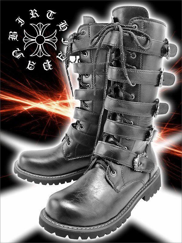 送料無料スタッズ×ベルトロングブーツ黒■靴悪羅悪羅系オラオラ系ヤカラグヤクザヤンキーチンピラチョイ悪/ライダー