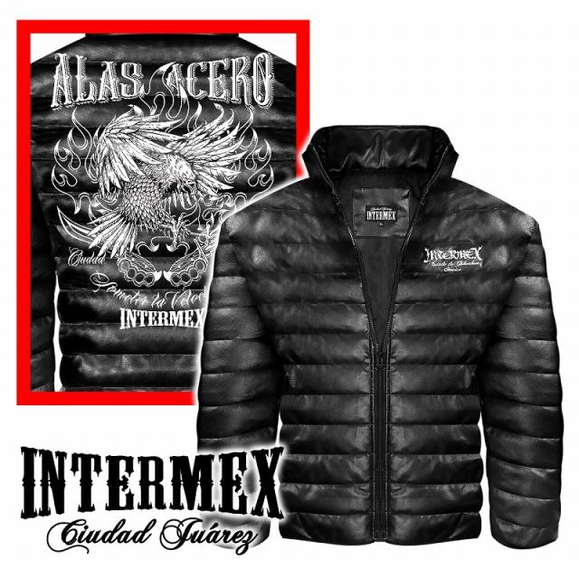 鷹柄 レザー調 中綿ジャケット INTERMEX ITM-084 メンズファッション オラオラ系 防寒 上着 服 秋冬 ライダース バイク乗り ギャング チカーノ