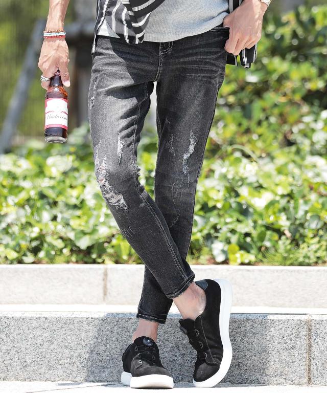 クラッシュ スキニー デニム アンクルパンツ メンズ メンズデニムパンツ ボトムス ジーンズ ジーパン S M L 2l ダメージ加工 夏新作 ストの通販はau Pay マーケット Jiggys Shop