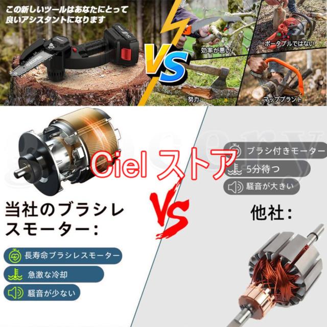 充電式チェーンソー マキタ 18Vバッテリー互換 6インチ コードレスチェーンソー 電動 家庭用 強力 片手 木工切断 剪定ばさみ 枝切り 収納ケース付き(本体のみ)