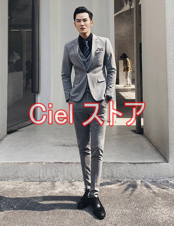 極美品✨メンズティノラス 3ピース セットアップ ストライプ グレー　大きい 極美品✨メンズティノラス 3ピース セットアップ ストライプ グレー