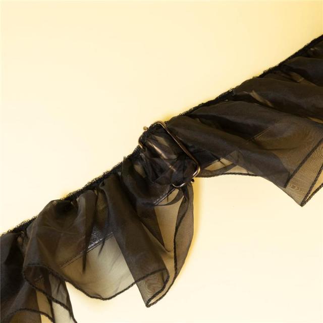 tsundrum_chan シルバー合皮黒フリルギターストラップ｜Silver Faux-Leather &amp; Black Ruffle Guitar Strap_5