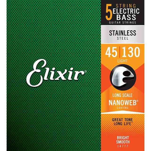 ELIXIR Stainless Steel Bass Strings with ultra-thin NANOWEB Coating (5-String Midium with Light B/Long 045-130) #14777の通販は