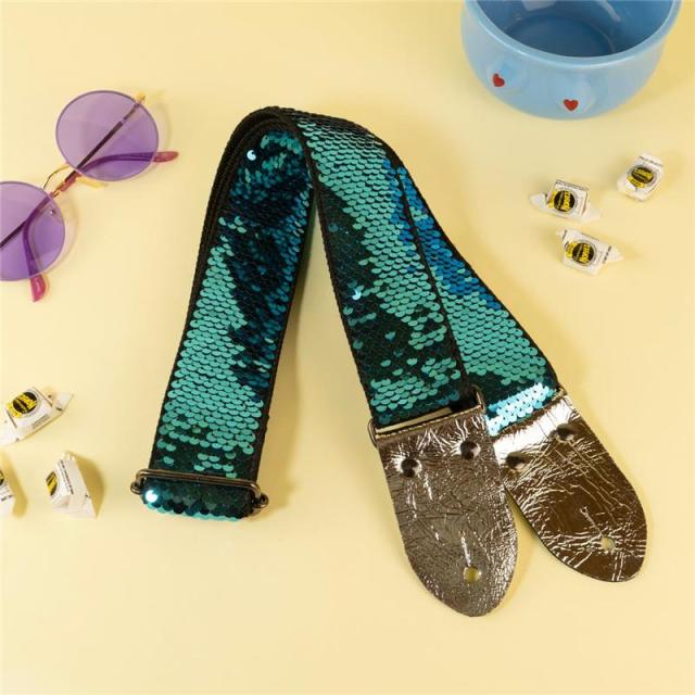 tsundrum_chan リバーシブルスパンコールギターストラップ　ブルー×シルバー｜Reversible Sequin Guitar Strap - Blue & Silver