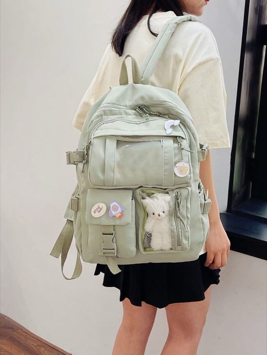 [ 7日から10日程度でお届け予定 ] バッグ レディース バックパック 防水大容量軽量レター入りパッチクラシック リュックサック ピンク プリペピ かわいい バッチ&かわいいくま付き 10代の女の子・女子大生・ 向けスクール・通勤・通学・旅行・ショッピ
