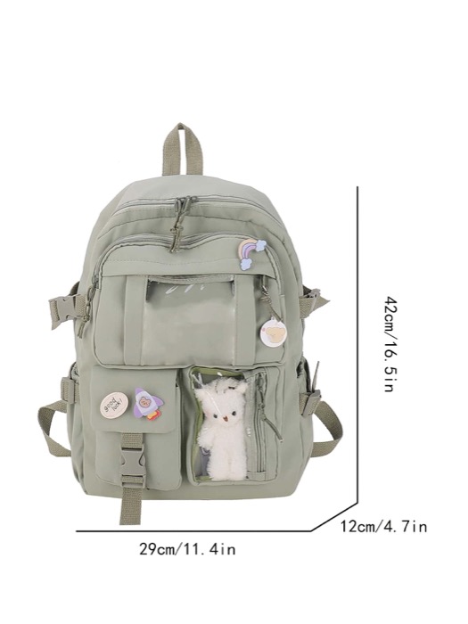 [ 7日から10日程度でお届け予定 ] バッグ レディース バックパック 防水大容量軽量レター入りパッチクラシック リュックサック ピンク プリペピ かわいい バッチ&かわいいくま付き 10代の女の子・女子大生・ 向けスクール・通勤・通学・旅行・ショッピ
